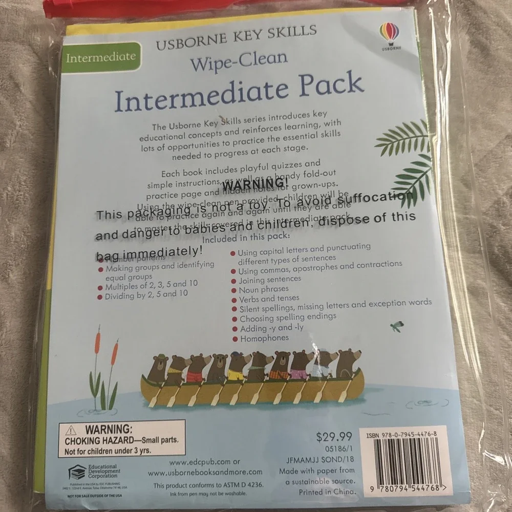 Usborne Key Skills Wipe-Clean Book Lot of 4 Time Spelling Grammar Fractions Read